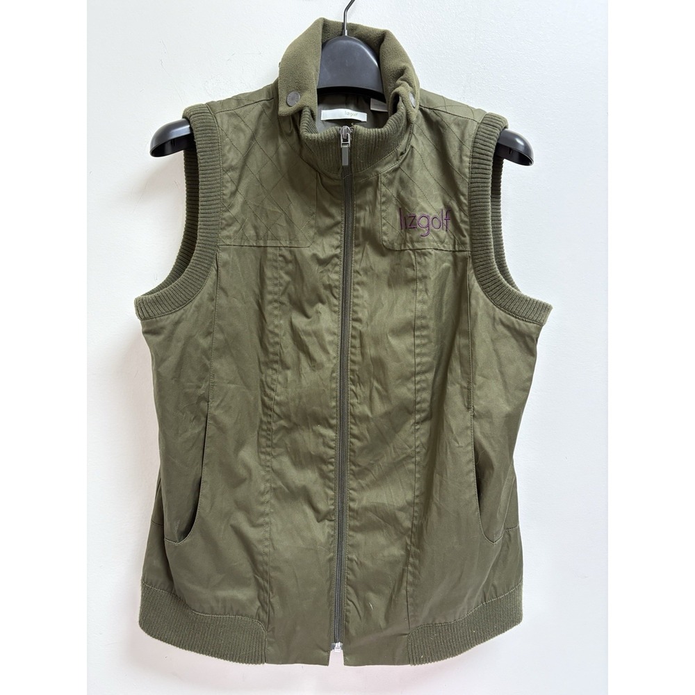 Lizgolf Women's Golf Vest Medium Olive Green Sleeveless Zip Front